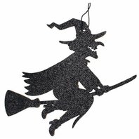 dekorace dřevěná čarodějka s glitrem, závěs (5180)